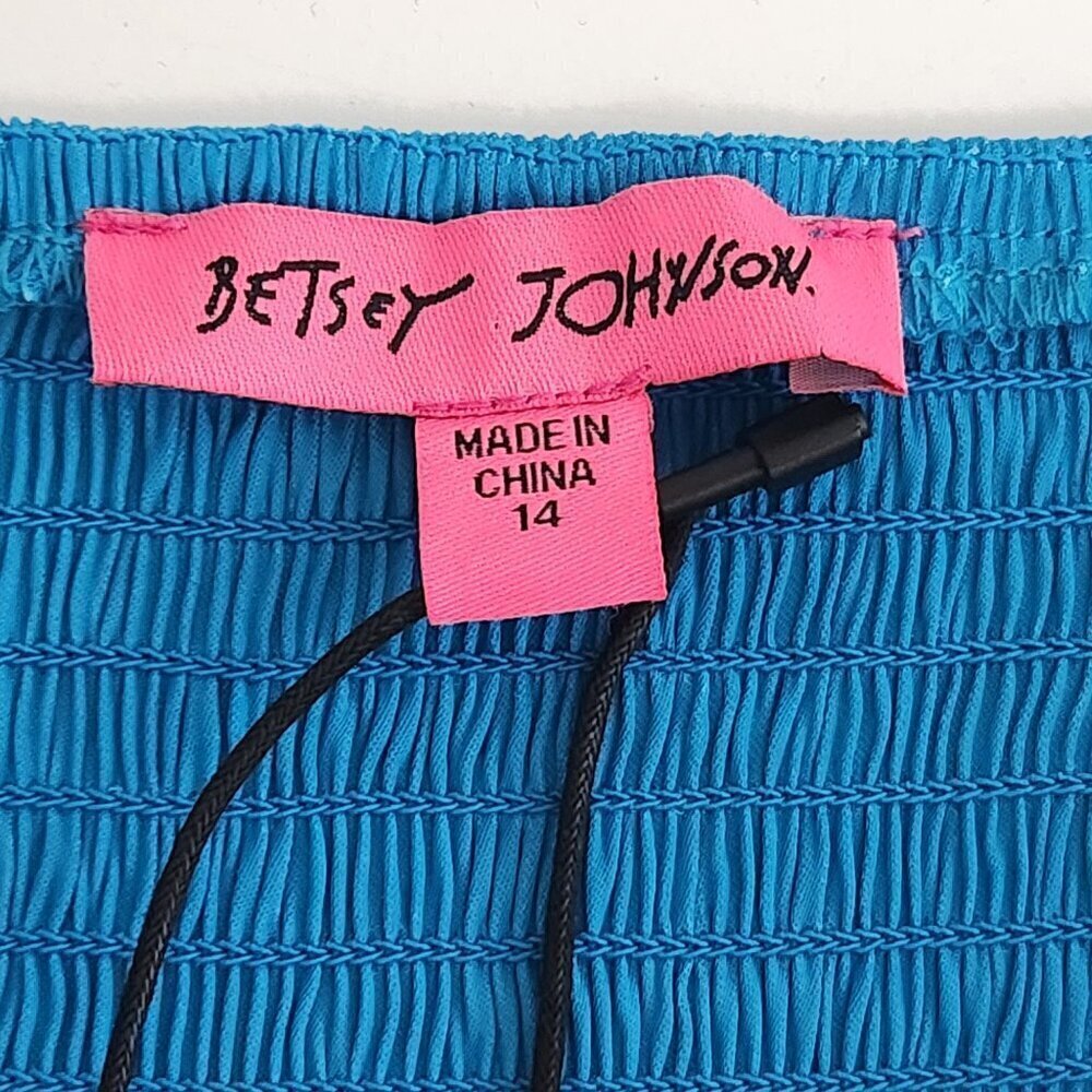 Betsey Johnson Pleated Silky Satin Floral Trim Dress Women's Size 14 Blue - Picture 5 of 9